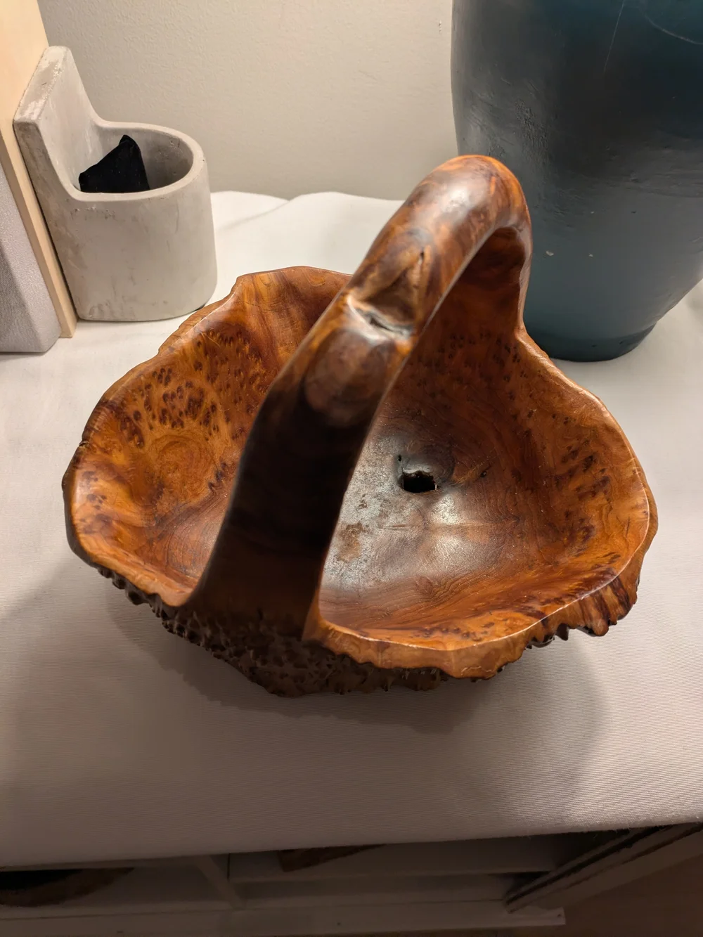Handcrafted Burl Wood Root Basket Bowl Natural Brown Vintage 10x9 Inches MCM
